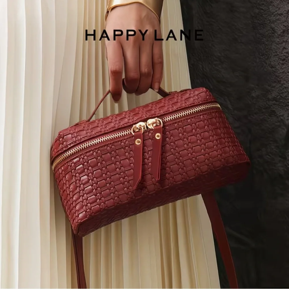 Happy Lane Burgundy Woven Box Bag Top Handle Crossbody NIP - Picture 7 of 13